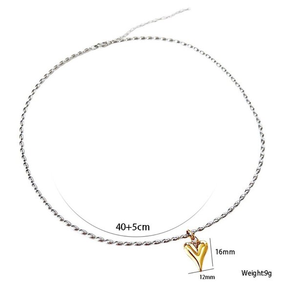 3/$35 18K Gold Plated Silver Heart Pendant Chain Necklace Two Tone Steel Jewelry - Picture 7 of 7